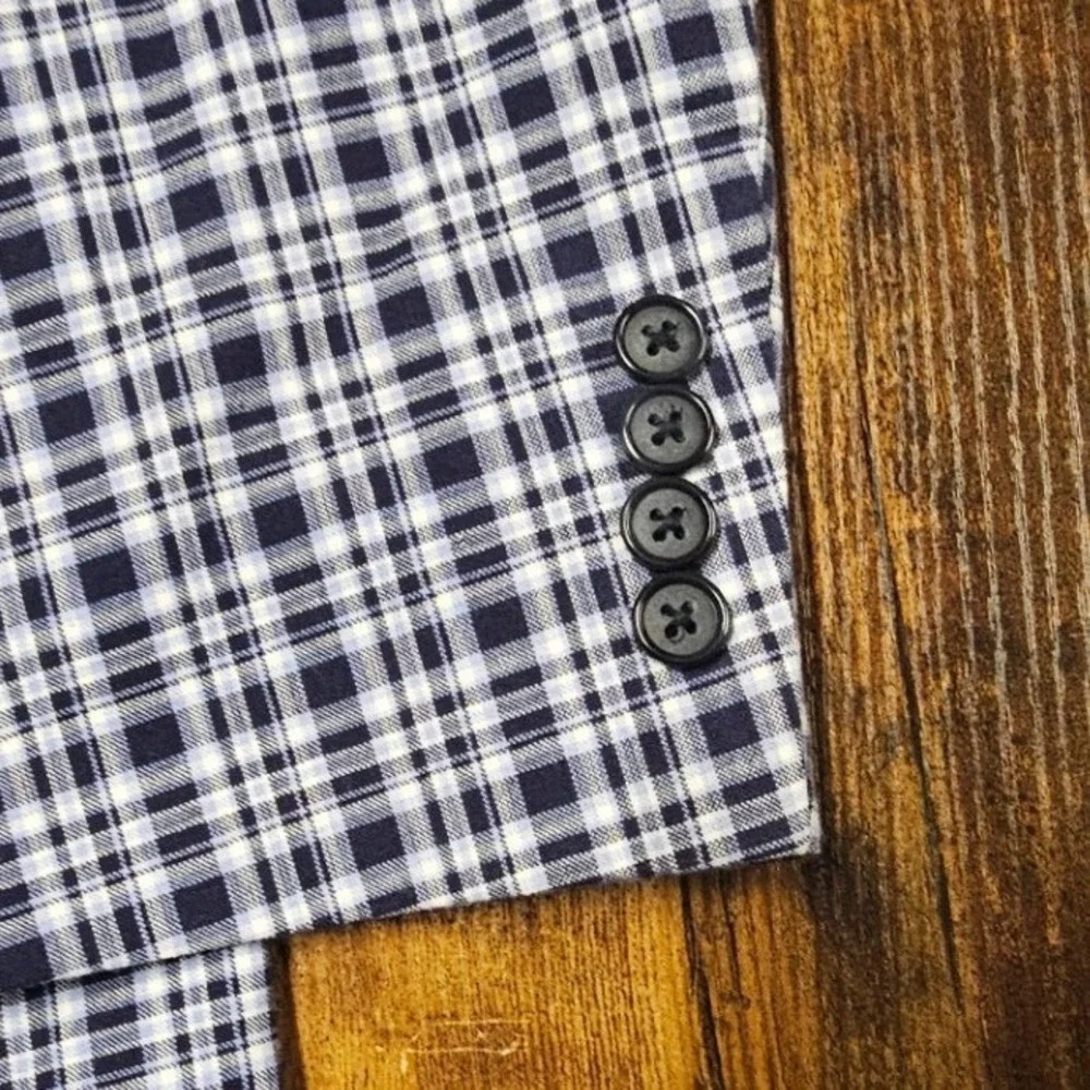 Jos. A. Bank Mens Navy White Plaid Two Button Blazer Sport Coat Jacket